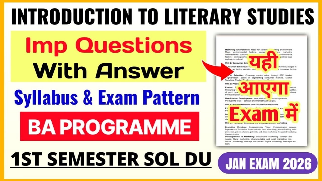 DU SOL Introduction To Literary Studies Important Questions With Answer BA Prog 1st Semester Exam