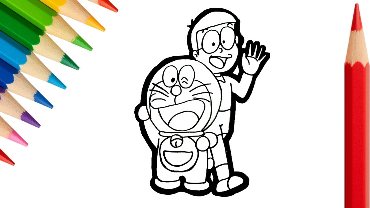 Cách Vẽ Doraemon Và Nobita Cho Bé | Tô Màu Cực Kỳ Dễ Thương!