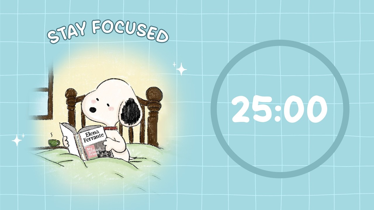 📖 Study with Me | Snoopy Reading in Bed | 25/5 Timer | Chill Lo-fi 🎶 | 4 Hour Focus Session