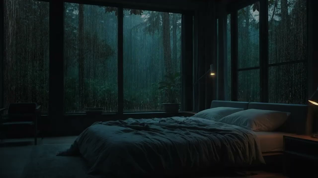 Heavy Rain and Wind Outside | Cozy Indoor Bedroom Vibes