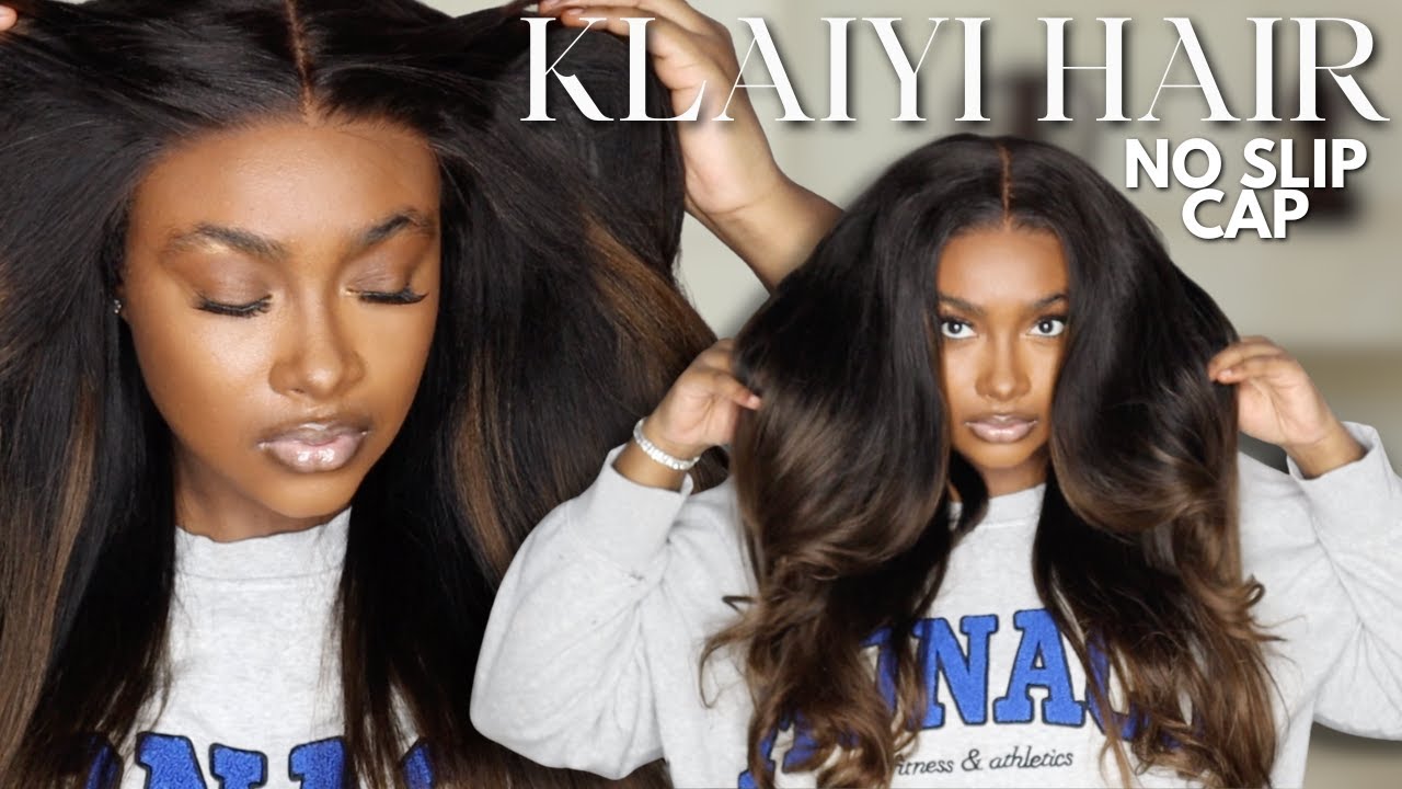 😍NO SLIP CAP LAZYGIRL FRIENDLY INSTALL|| GLUELESS CHESTNUT BROWN OMBRE 7X5 CLOSURE WIG| KLAIYI HAIR