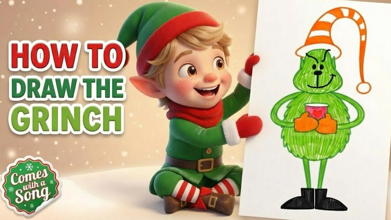 How to Draw the Grinch | Draw and Sing with Elfie the Christmas Artist