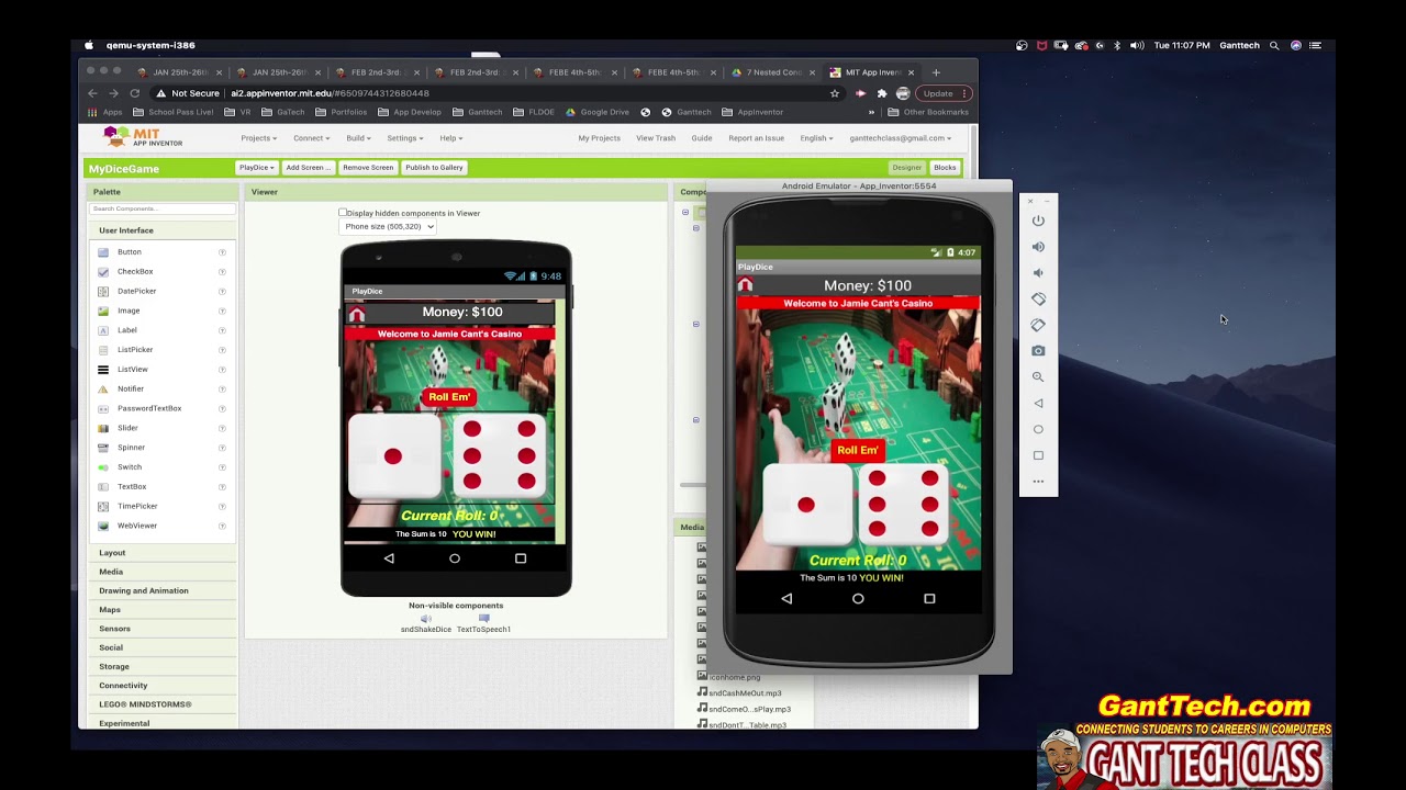 AP Computer Science Principles: 3.5 Boolean - 3.7 Strings(Code: Basic Dice Game - MIT App inventor)