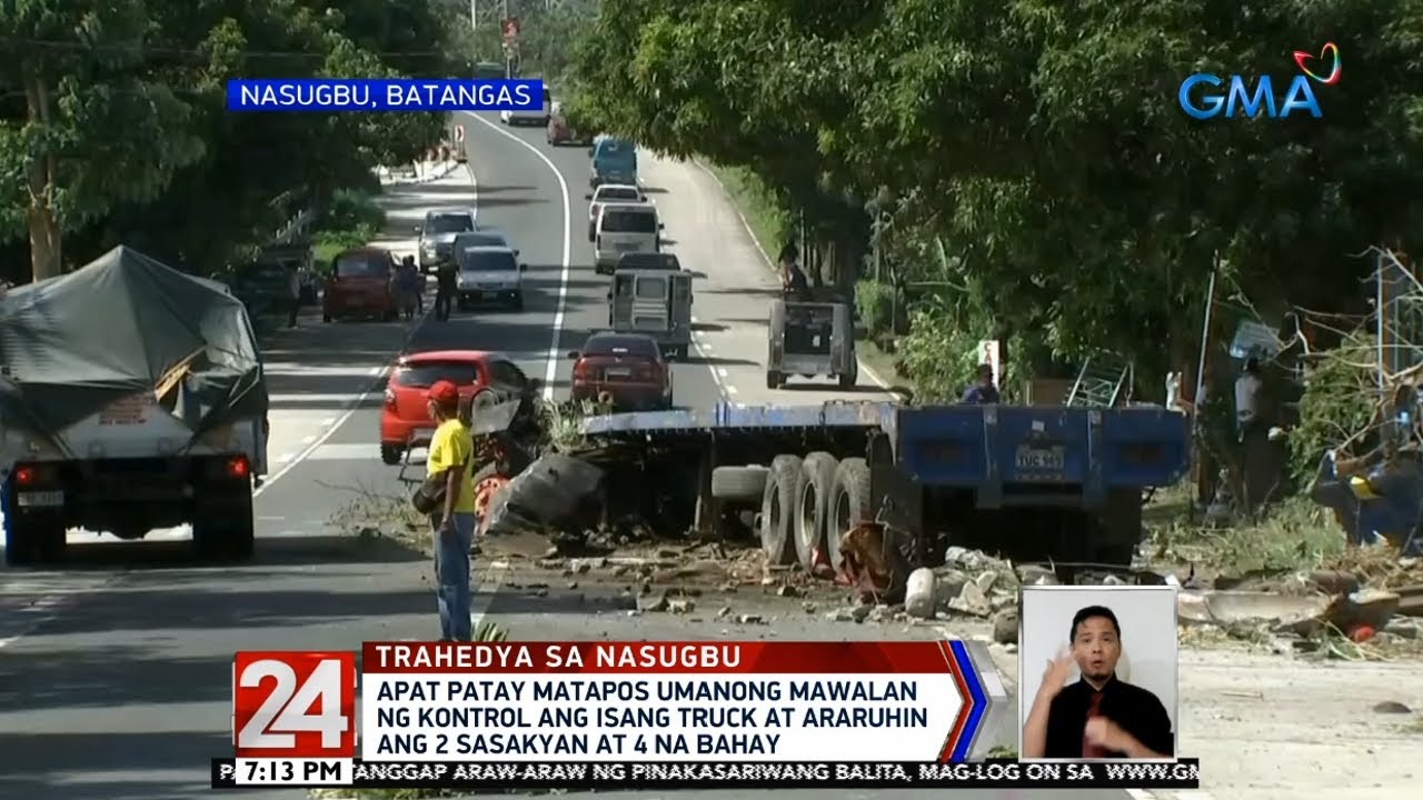 4 patay, 7 sugatan nang araruhin ng truck ang 2 sasakyan sa Batangas | 24 Oras