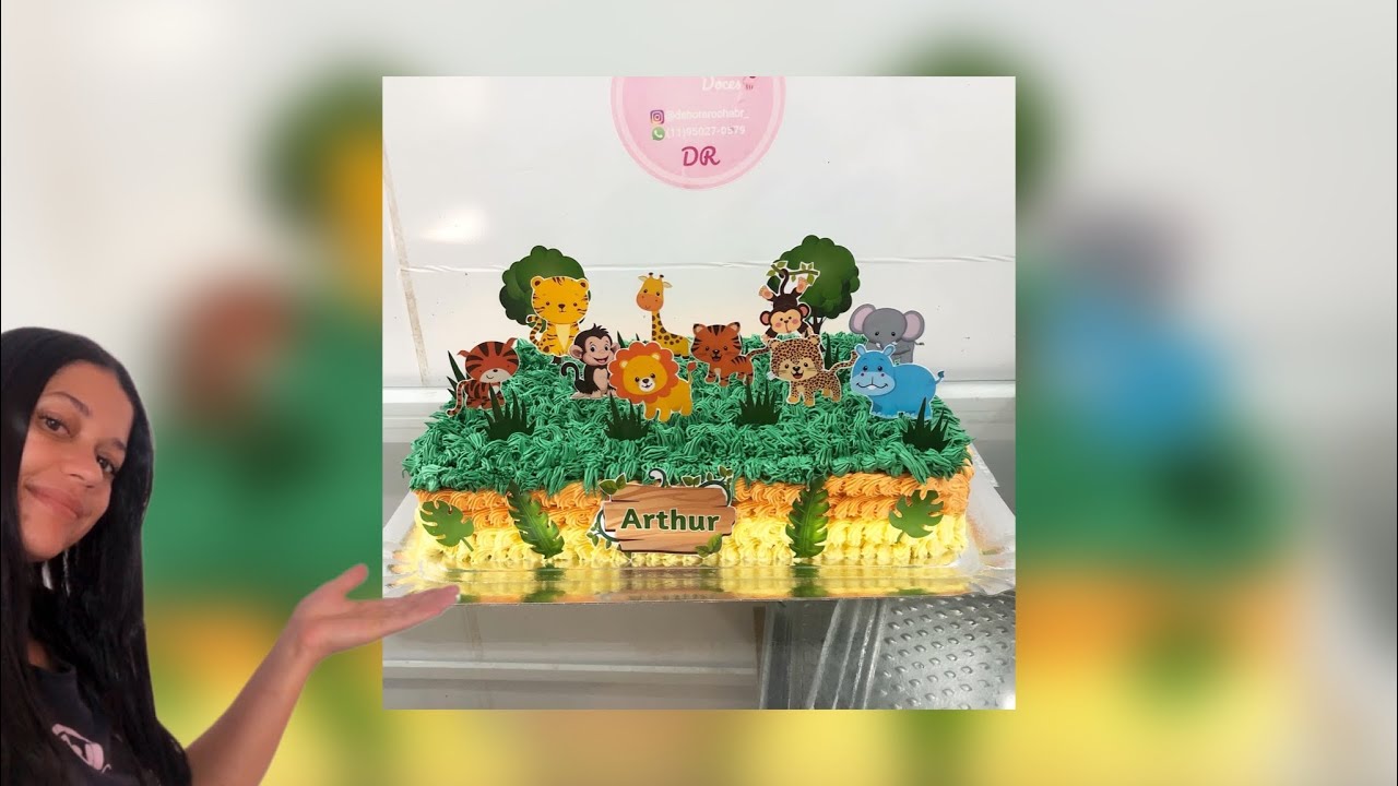 Bolo tema Safari, menino. Bolo com decoração em chantilly