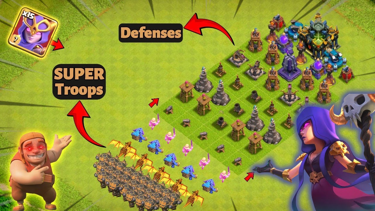 💣ALL Super Troops UNLEASHED on Level 1 Base! 💀 Most Brutal Clash of Clans Attack Ever | WarVortexX