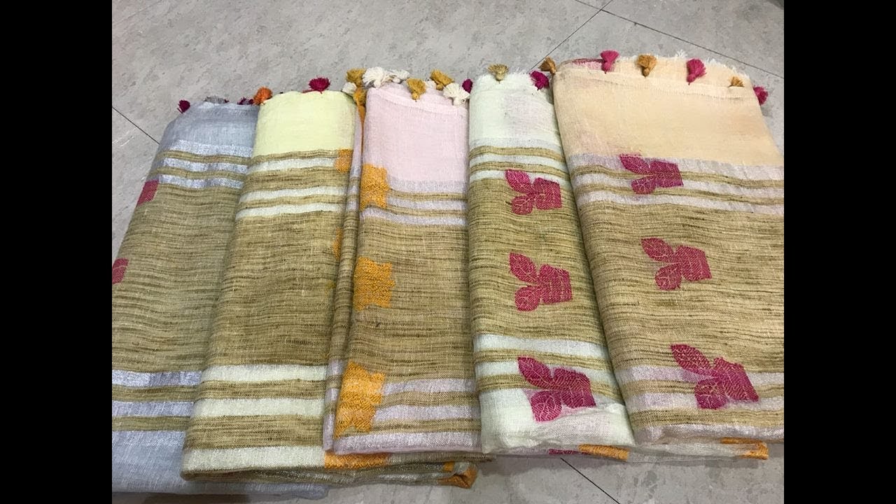 Pure Handloom Linen Jamdani Sarees Collections || Latest Linen Jamdani Saree Collection images