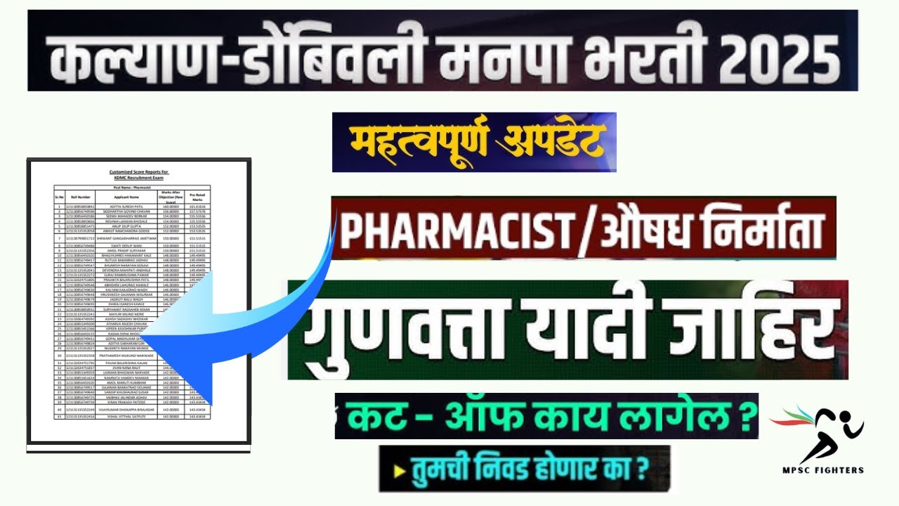 KDMC result 2025 🔥| KDMC Pharmacist Bharti 2025 | गुणवत्ता यादी प्रसिद्ध 🎉| Cut Off किती लागणार ?