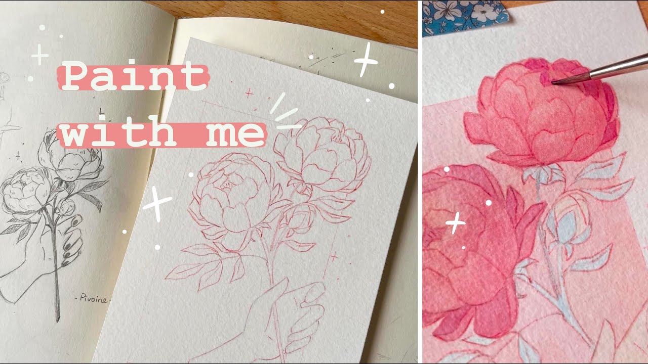 Paint with me ✨ Relaxing art - Peindre des pivoines🌼🌷