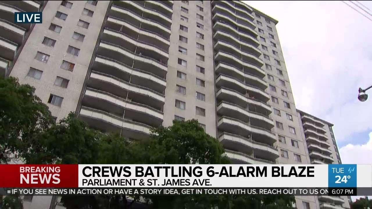 Crews battle 6-alarm fire at Parliament Street highrise
