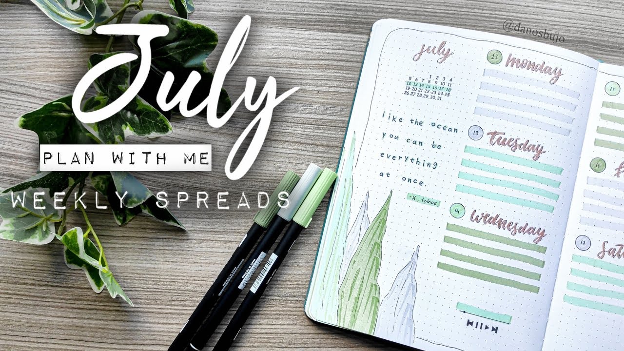 JULY 2021 WEEKLY SPREADS BULLET JOURNAL SET UP | PLAN WITH ME | 🌿 Seaweed Theme 🌿 | Dano's Bujo