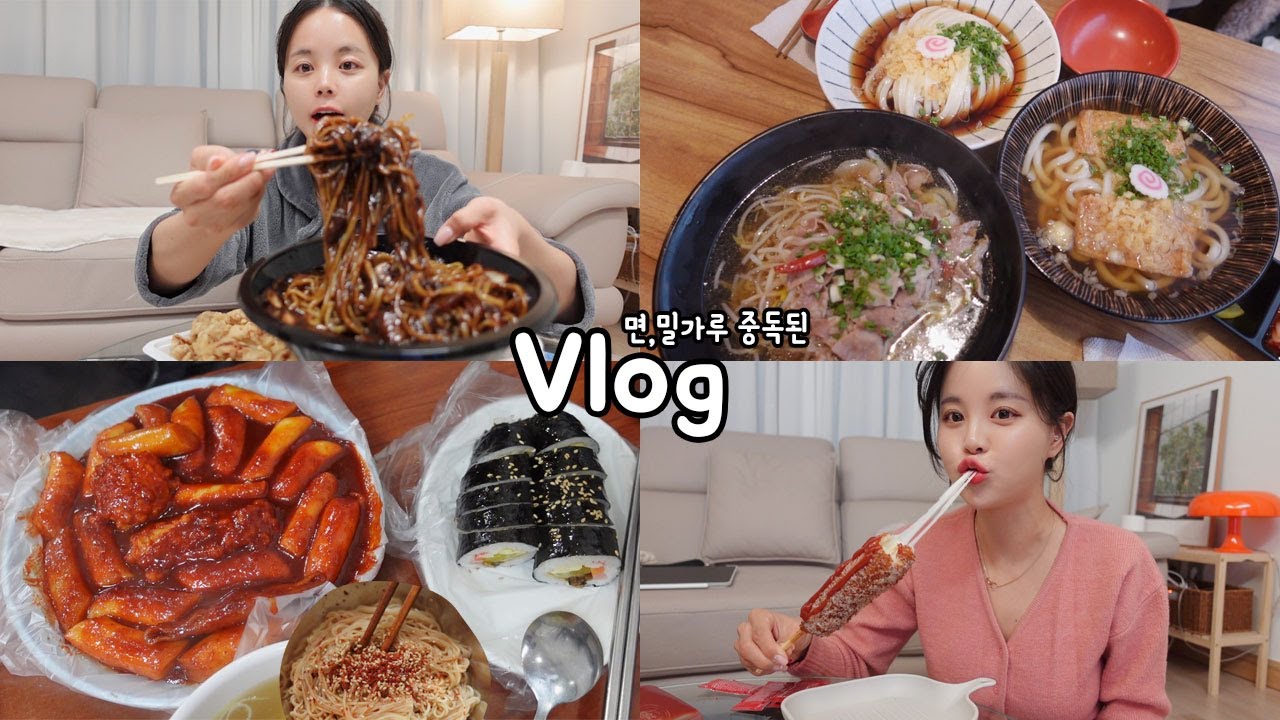 [먹방vlog] 밀가루를 멀리하면 오래살 수 있지만 그렇다면 딱히 오래살 이유가 없지 _ 짜장면+마포원조떡볶이+우동가조쿠+명랑핫도그+간장비빔국수