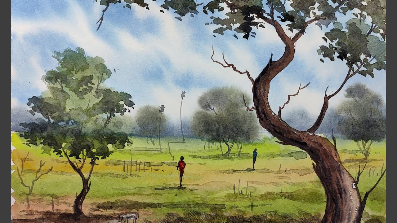 how to draw a watercolor landscape painting /#watercolor.... 