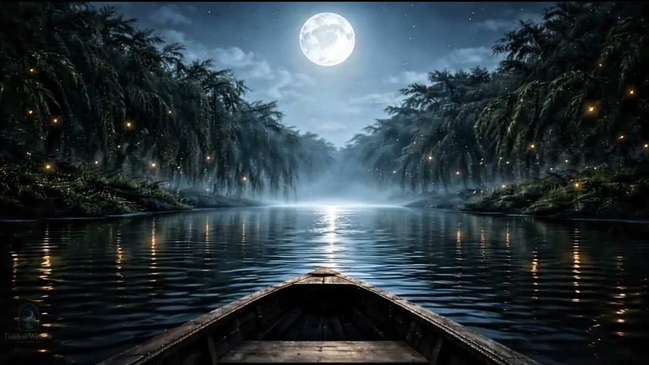 Moonlit Lake Boat Ride | Calm Water Under the Full Moon | Night Nature Ambience