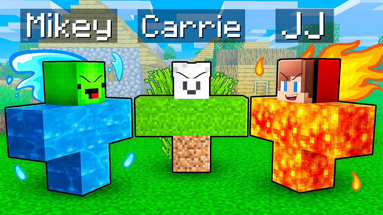 JJ vs Mikey vs Carrie: ELEMENTAL GOLEM BATTLE in Minecraft - Maizen