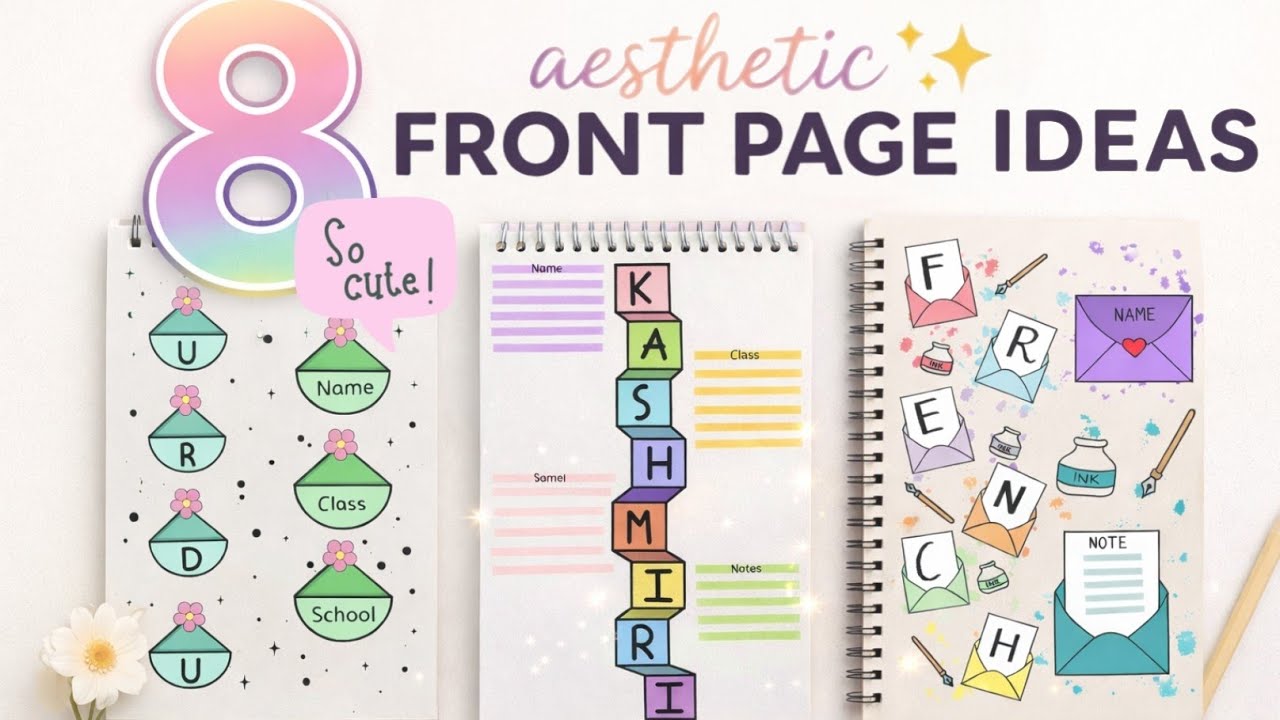 8 Aesthetic Front Page Ideas | Cute & Creative Notebook Cover Designs #youtube #yshuskorner @yshnavi