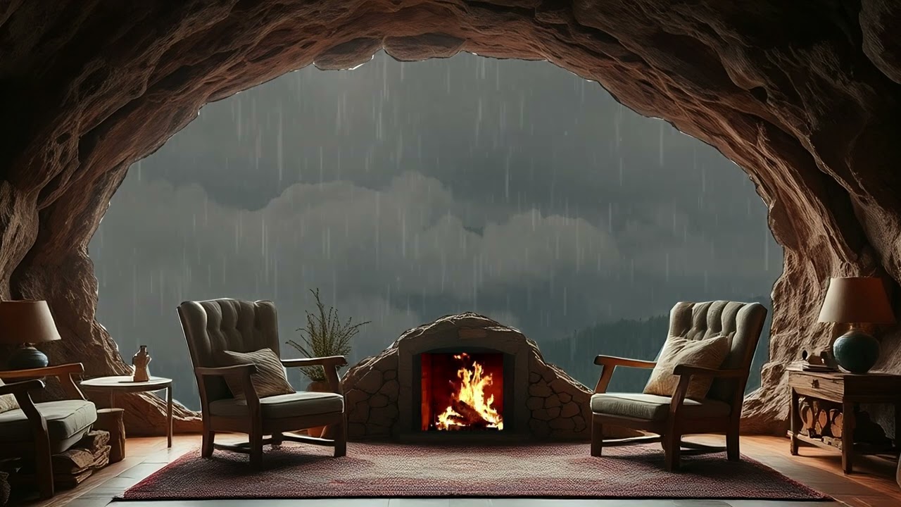 Cozy Hidden Cave On Rainy: Campfire, Rain & Thunder Sound For Sleeping, Relaxation Or Meditation