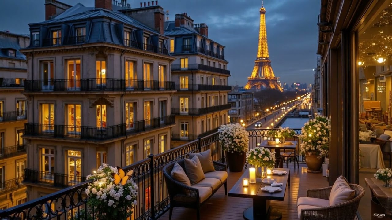 Paris Night Balcony Café ☕ Relaxing Jazz & Smooth Bossa Nova for Study, Work & Deep Relaxation