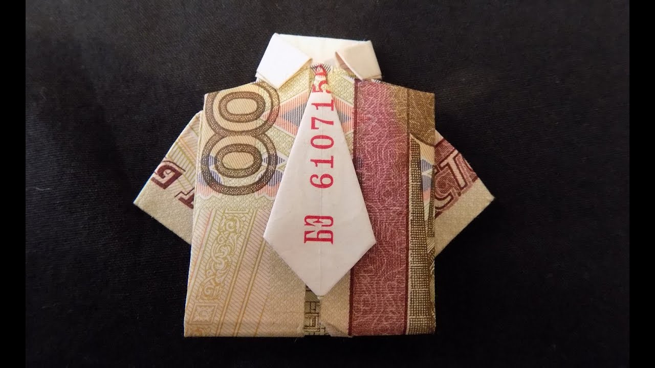 рубашка из купюры с галстуком оригами из денег
