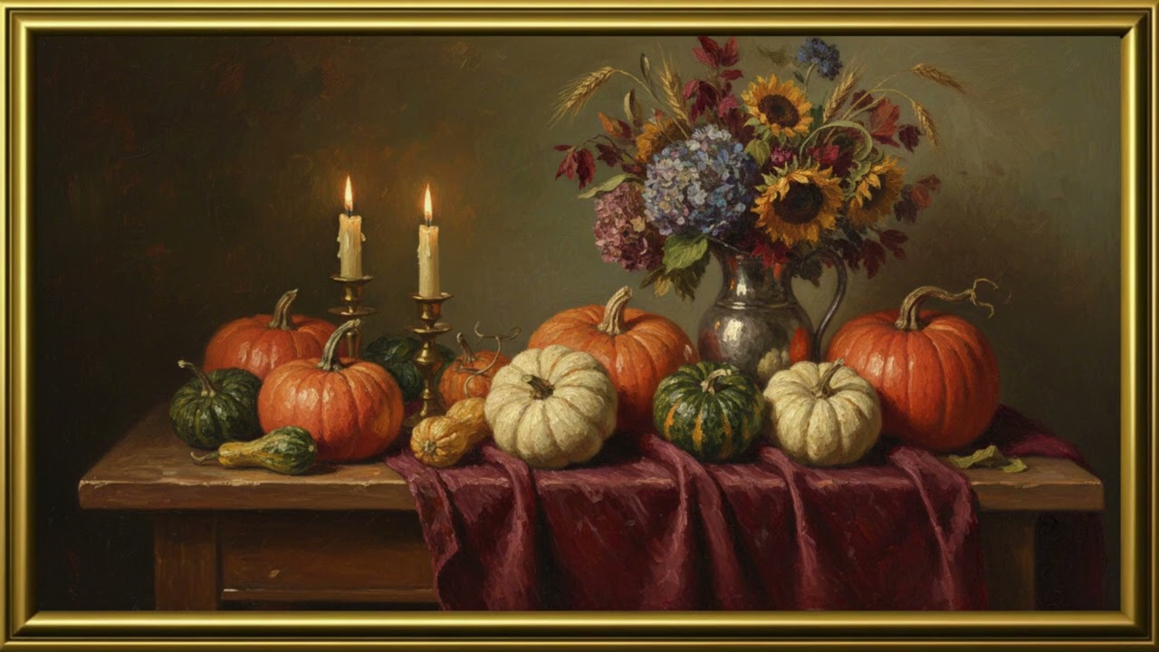 Autumn Still Life 🍂 Vintage Pumpkin Oil Painting in 4K