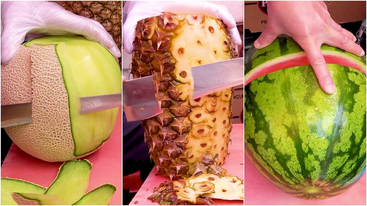 3 fruits (Melon Pineapple Watermelon) cutting skill / korean street food /