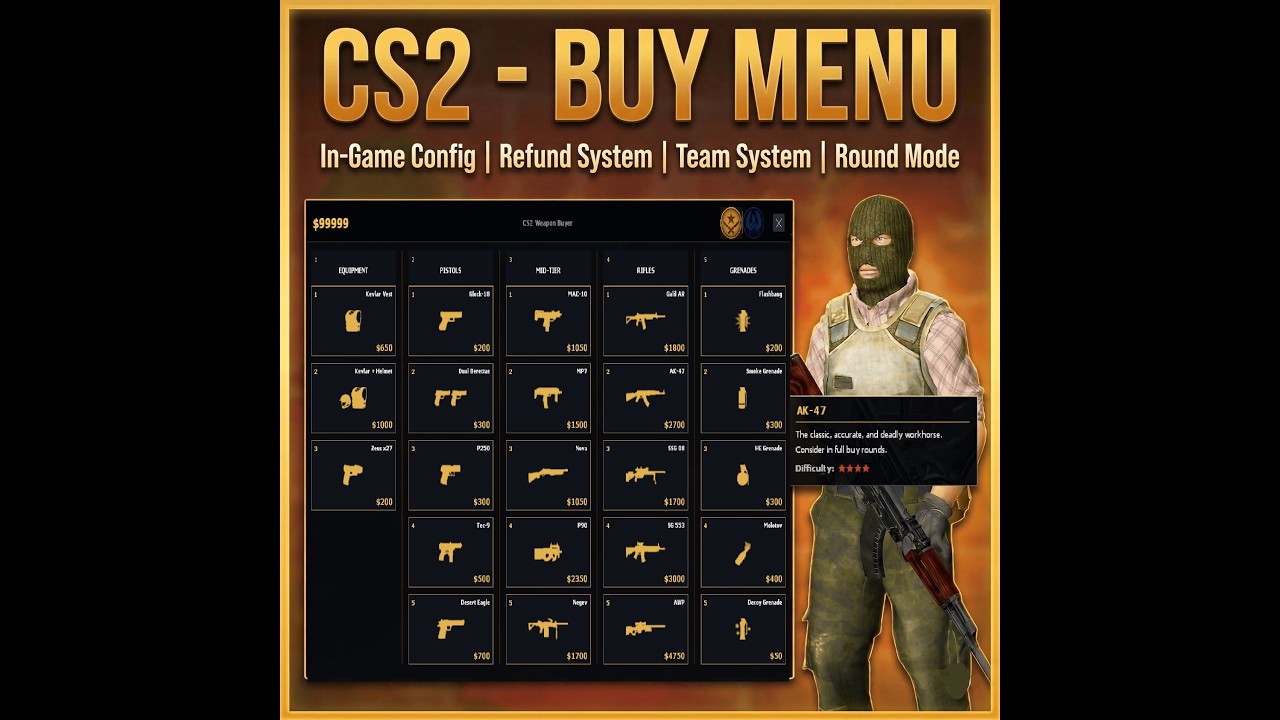 Preview CS2 Buy Menu - In-Game Config | Team System | Round Mode | Refund System