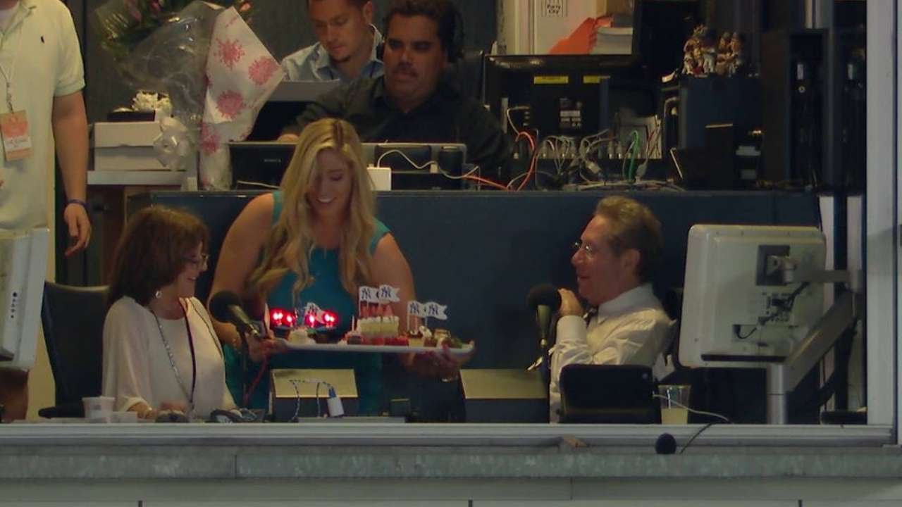 TOR@NYY: Waldman given a birthday cake in the booth
