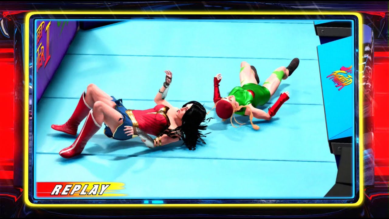 Chun-Li/Cammy vs. Wonder Woman/Batgirl, W. Tag Team Championship (Street Fighter II, M1)