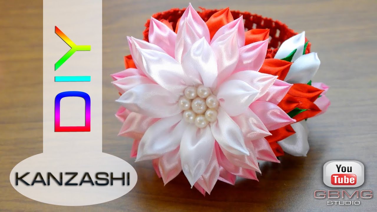 Повязка на голову с цветком Канзаши.  МК. Рукоделие. DIY. Hand Made. Kanzashi.