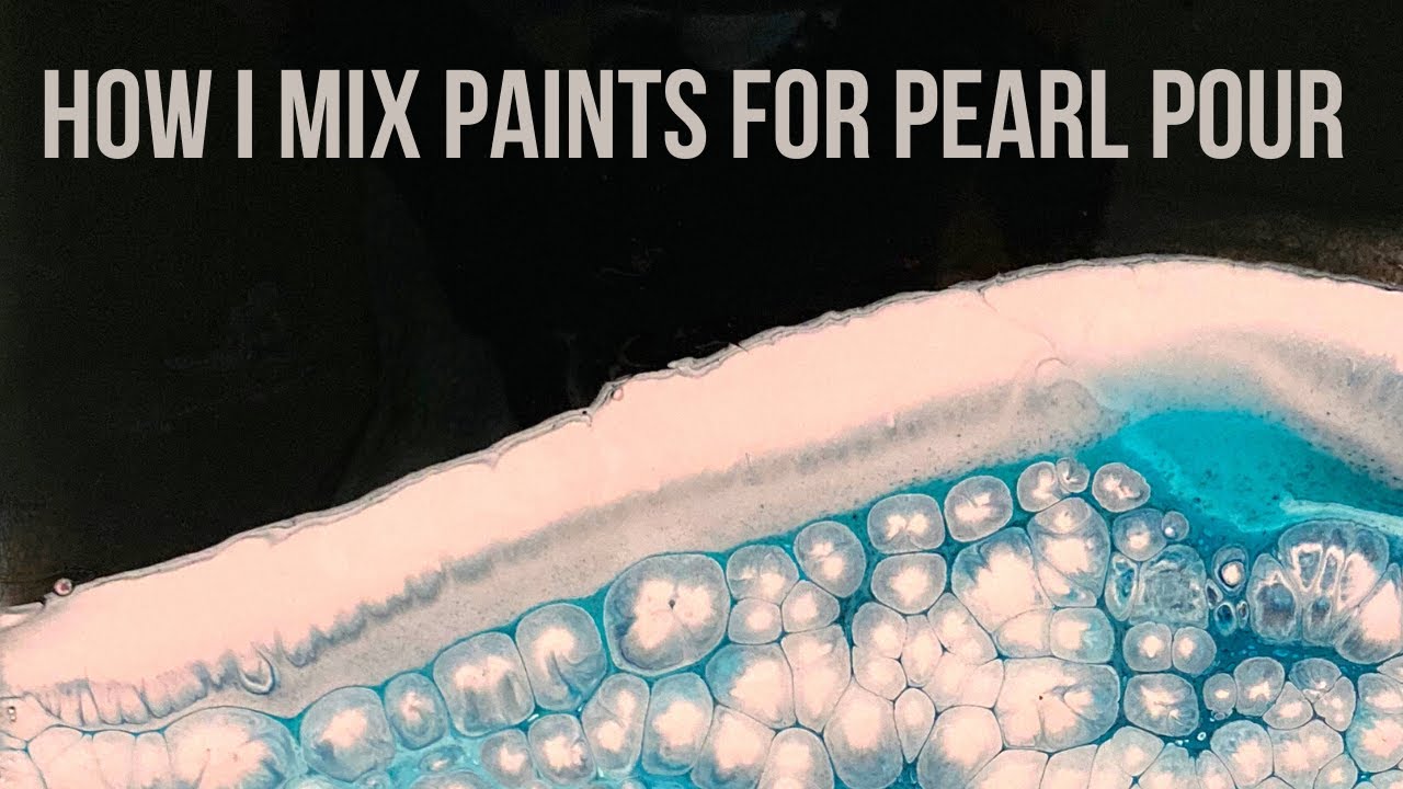 How to mix paints for pearl pour. Acrylic pearl pour with satin enamel and iridescent blue green.