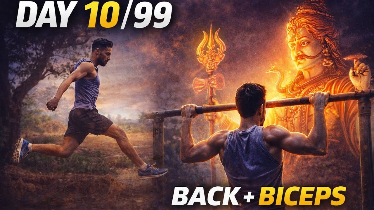 Day 10 / 99 💪 Back & Biceps Workout | No Gym Only Discipline 🔥