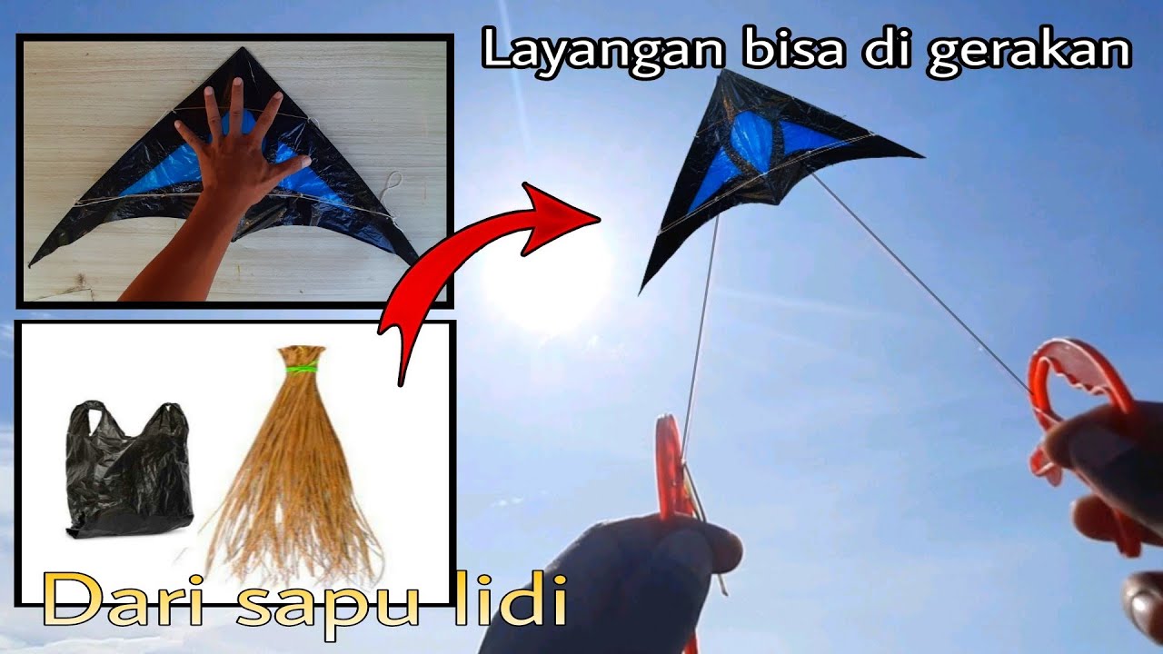 membuat layangan akrobat mini size dari sapu lidi | stunt kite