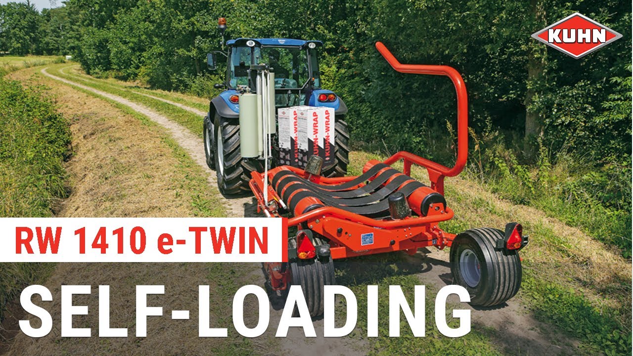 KUHN RW 1410 e-Twin - Round bale wrappers (In action)