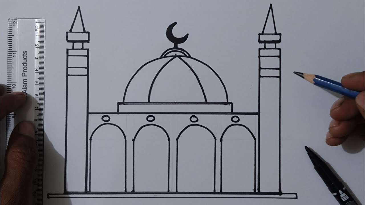 Learn to draw mosque easily | Mosque Drawing for beginner 