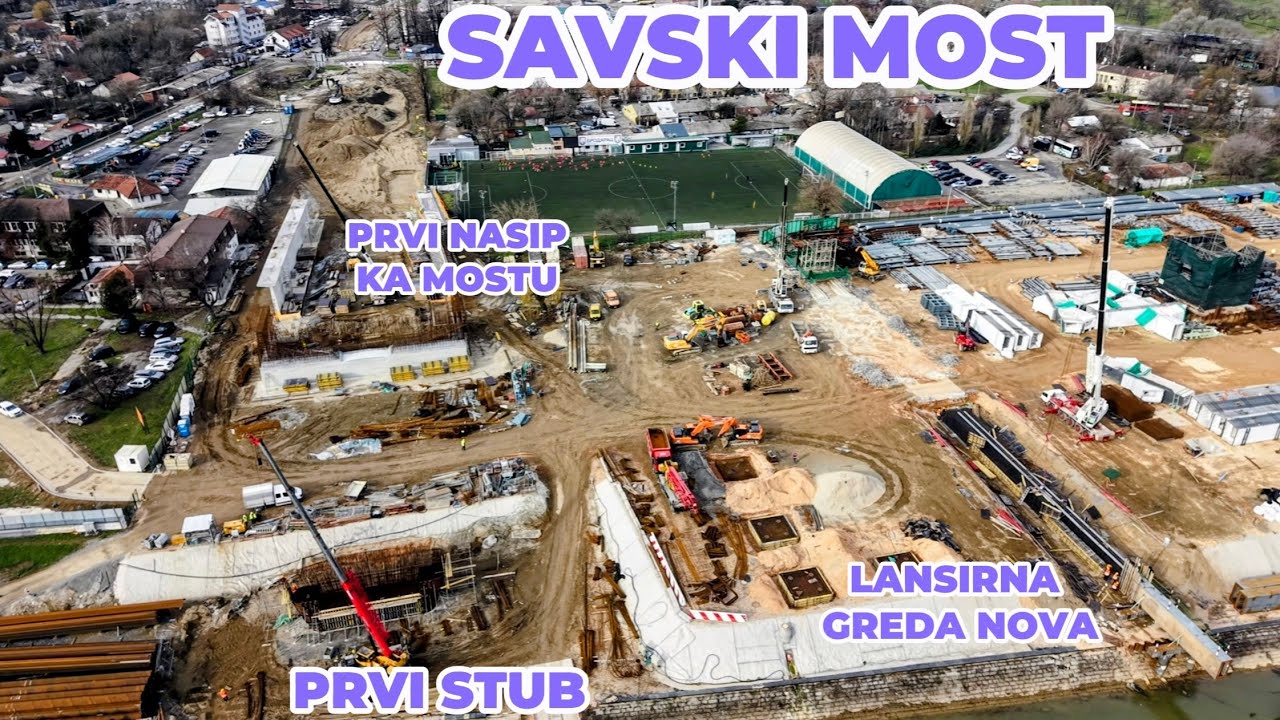 SAVSKI MOST RADOVI NA OBALI NBG,NOVA LANSIRNA GREDA,MONTAZA NOVOG MOSTA I IZLIVANJE PRVIH STUBOVA