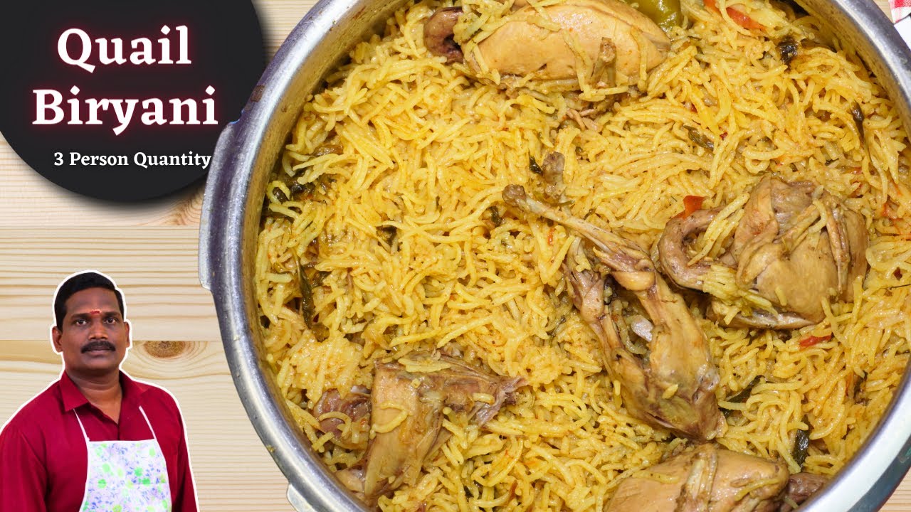 குக்கரில் மூன்று நபர் அளவுக்கு காடை பிரியாணி | Quail biryani for 3 Person Quantity | Kaadai Biryani