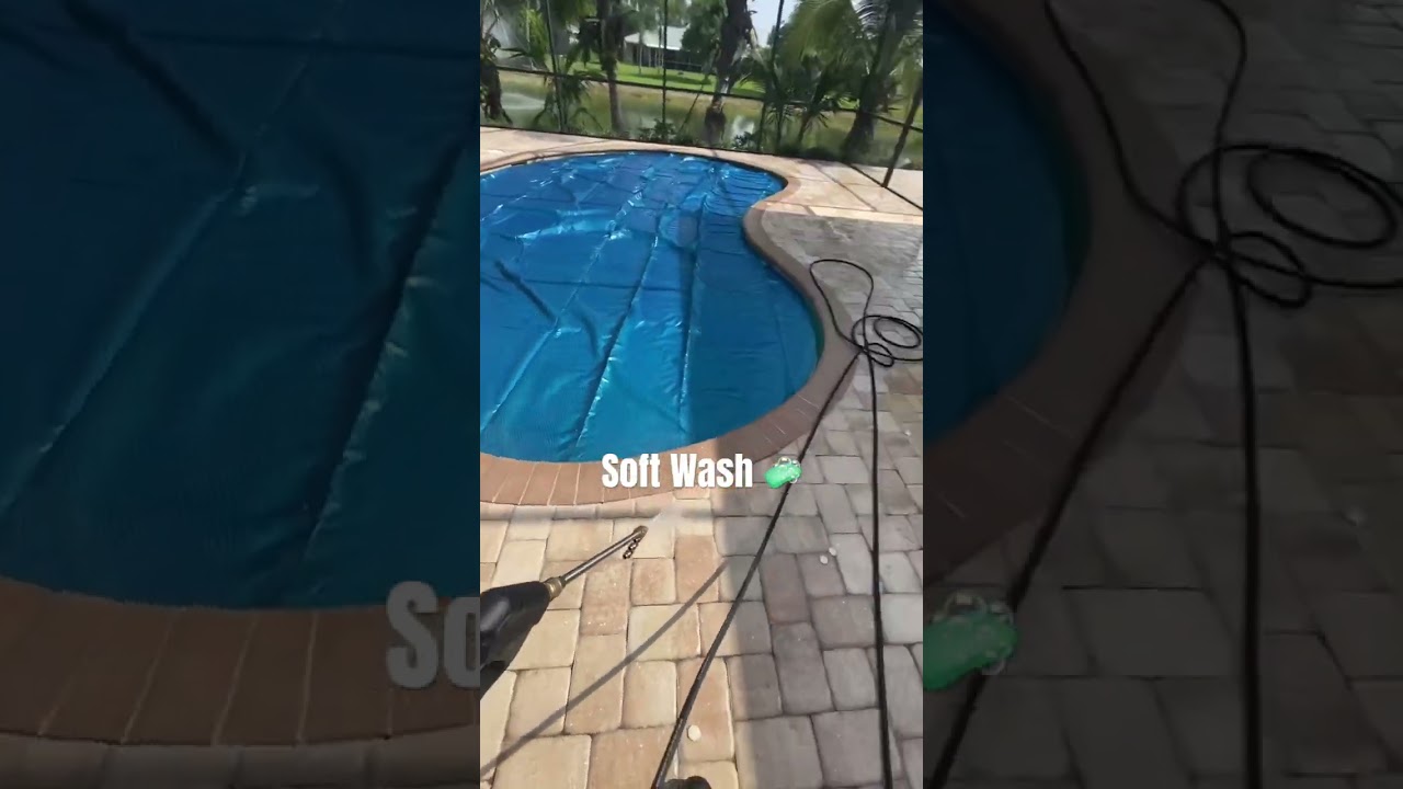 Soft washing pool deck pavers