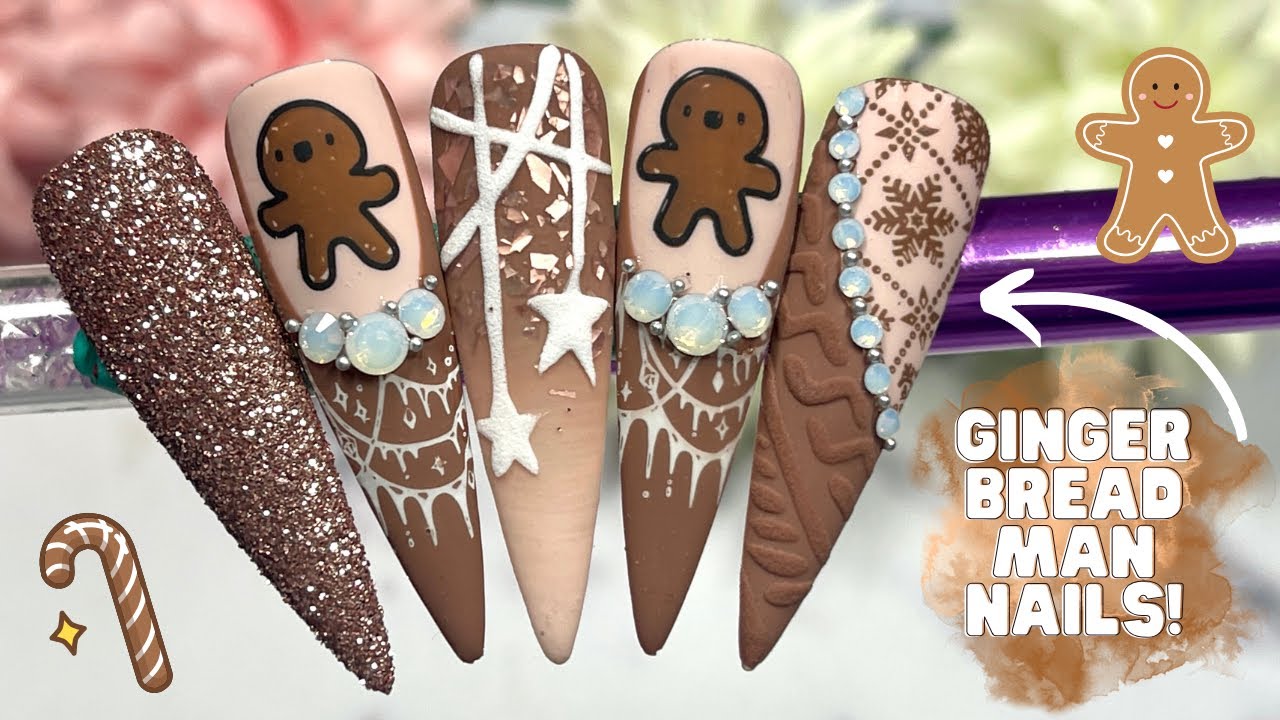 GINGERBREAD MAN CHRISTMAS NAIL ART TUTORIAL| SWEATER NAILS| GLITTER NAILS| MADAM GLAM