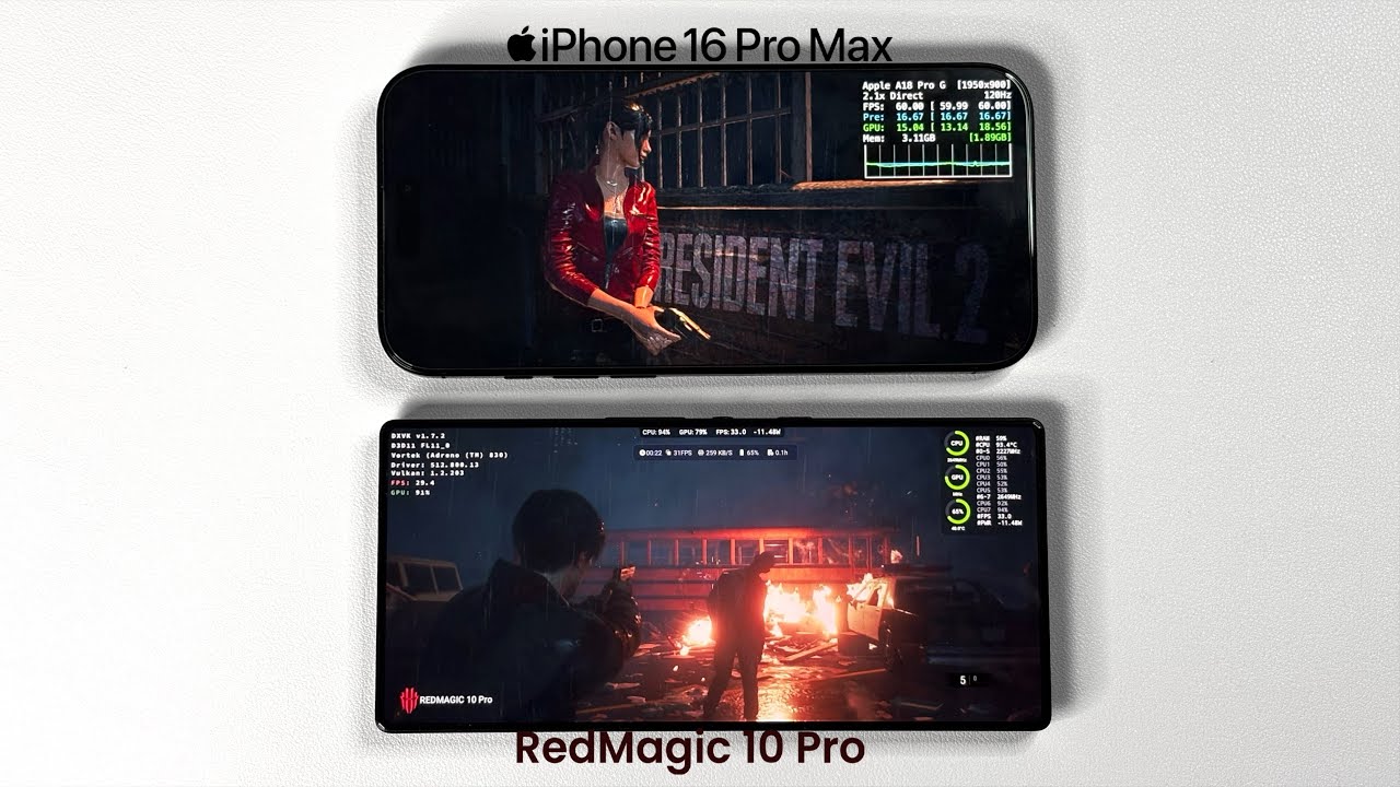 REDMAGIC 10 Pro vs iPhone 16 Pro Max Resident Evil 2 Remake. Snapdragon 8 Elite vs A18 Pro in Gaming