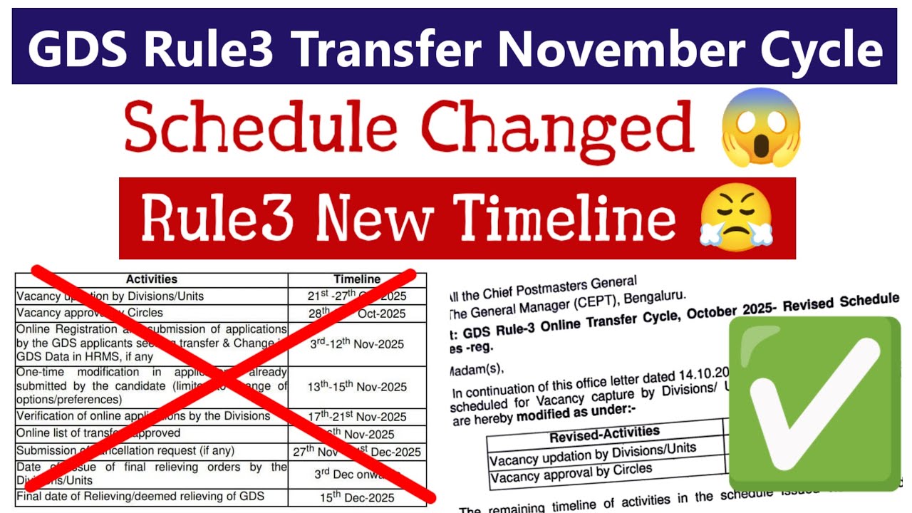 GDS Rule3 Transfer Schedule Changed | November 2025 Cycle new Timeline | Vacancy capture by Division