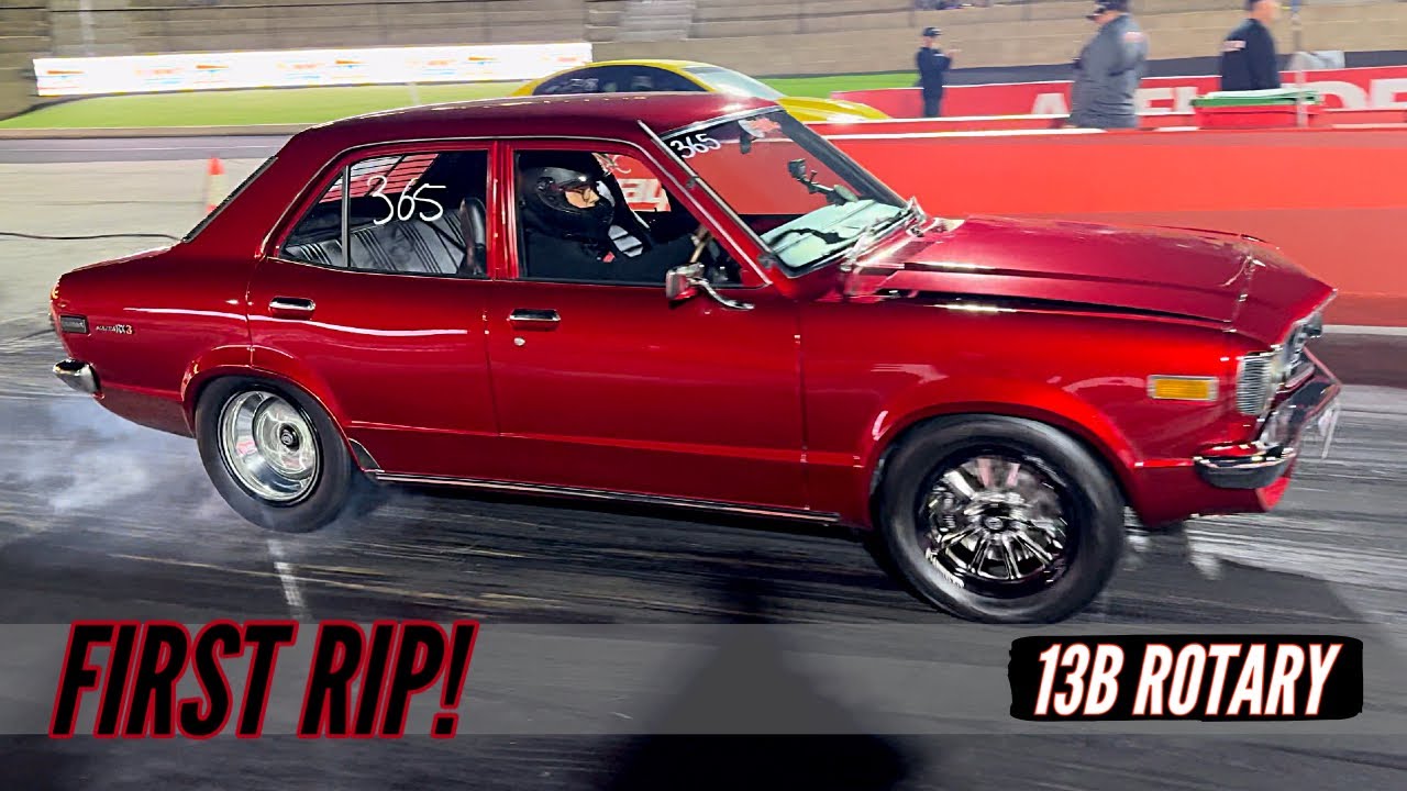 LISA RACES THE MAZDA RX3 FOR THE FIRST TIME!  - THE BEND DRAGWAY 