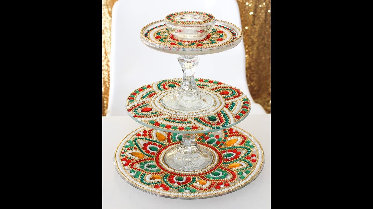 Dollar tree DIY Rhinestone Centerpiece- India Inspired colors- Diya Stand + Giveaway