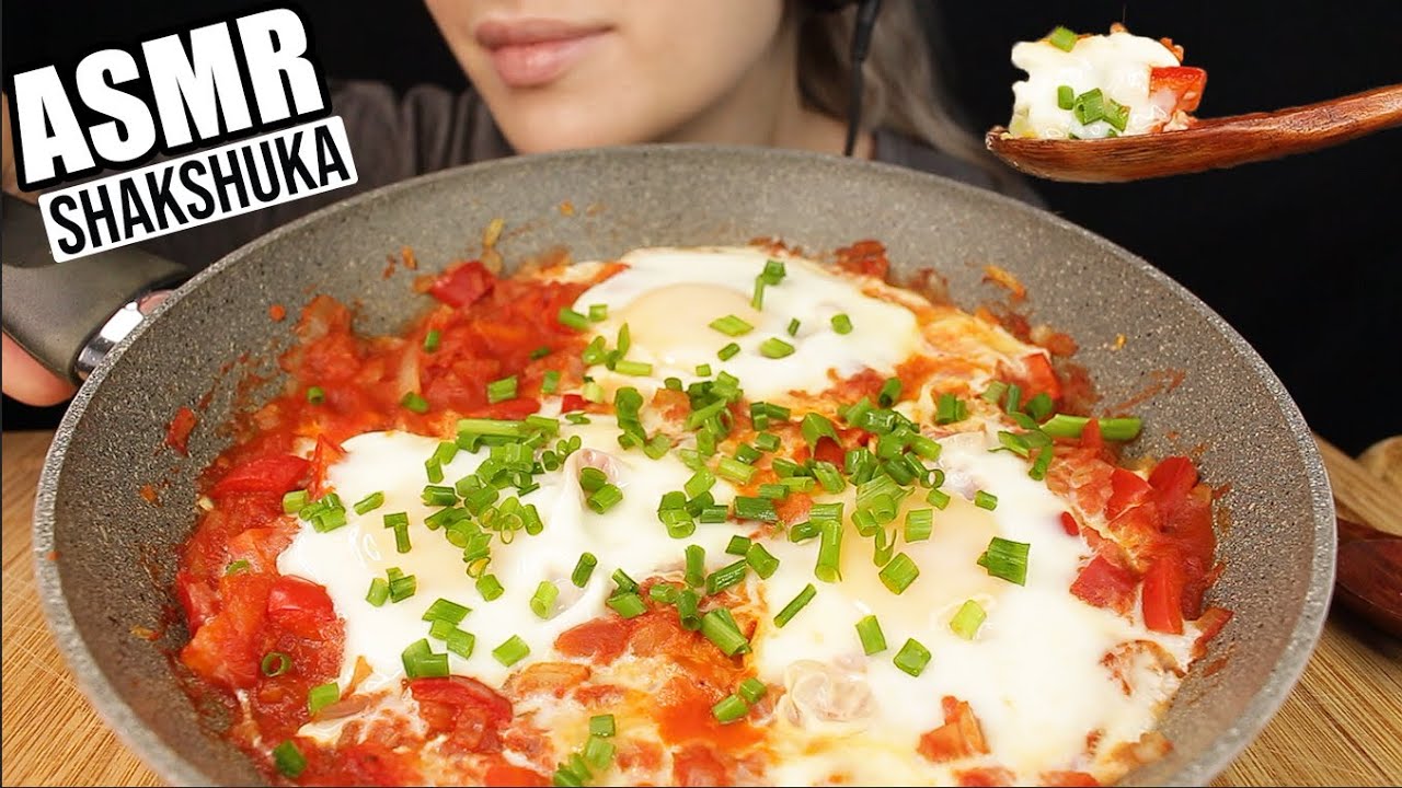 ASMR SHAKSHUKA POACHED EGGS BREAD ROLL شكشوكة  | MUKBANG EATING SOUNDS No Talking 먹방 | Kasmia ASMR