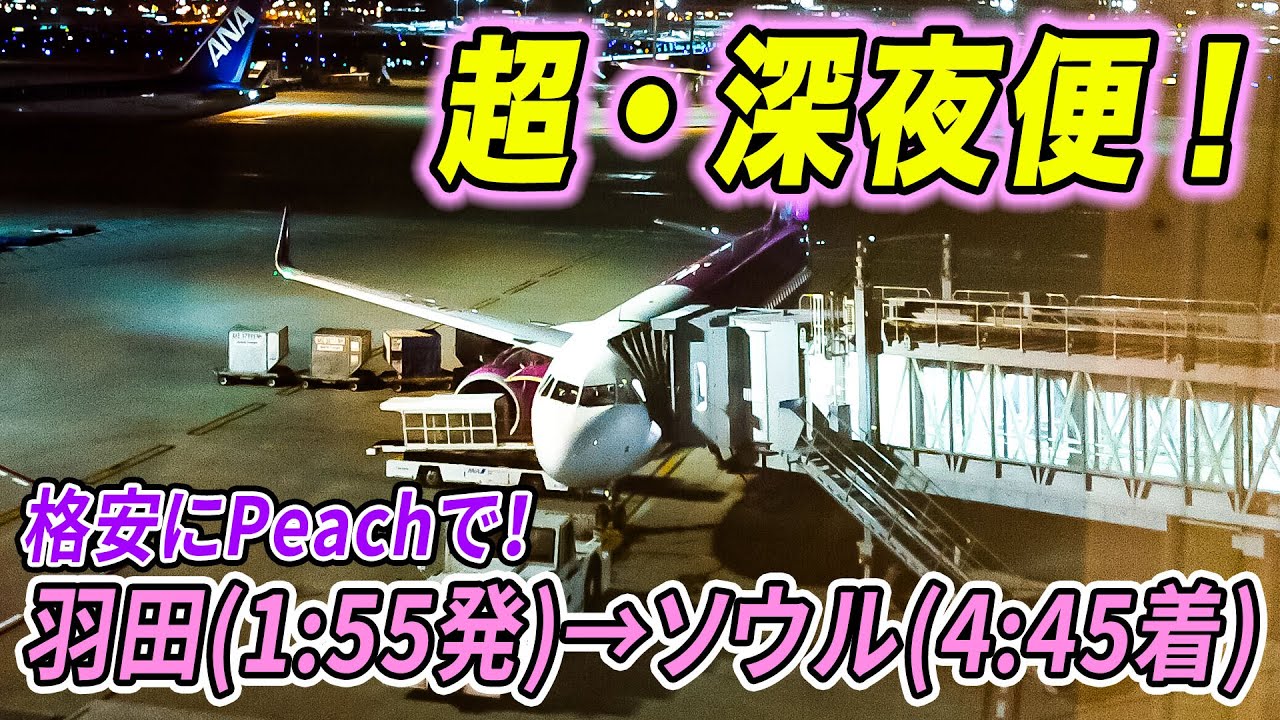 【限界】Peach過酷な深夜便！夜2時発、羽田ーソウル仁川まで、真夜中の格安移動！[最後のアシアナジャンボ遠征#1]