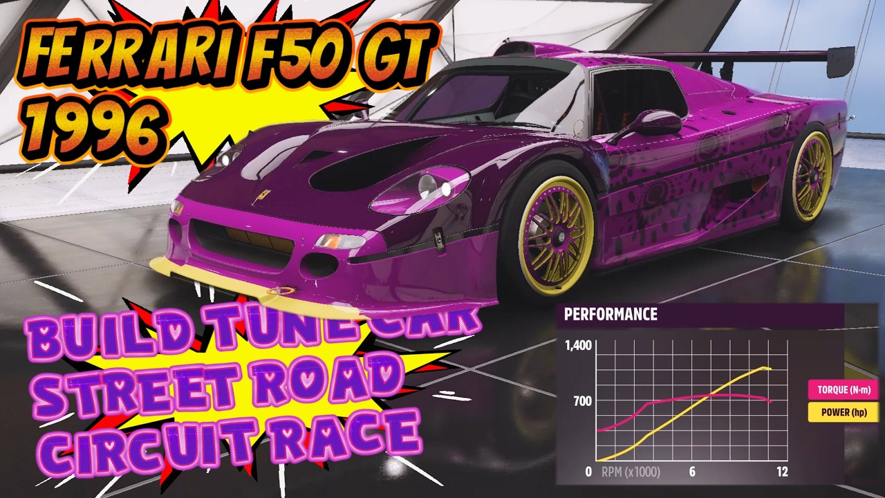 FH5 Ferrari F50 GT 1996 Build Tune Car Street Road Circuit Race Hyper Cars Setup Guide Forza Horizon