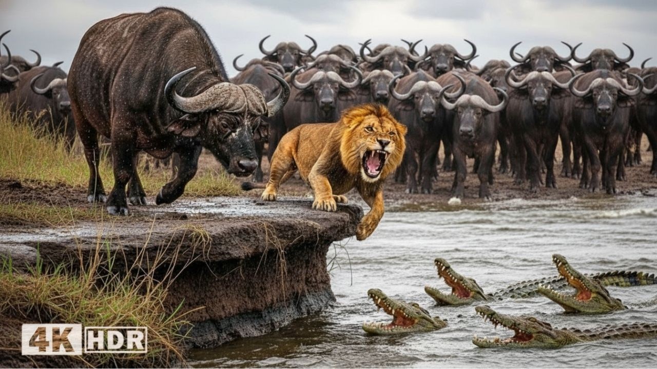 Deadly Danger for a Lion | Caught Between a Buffalo and a Crocodile | WILDLIFE DOCUMENTARY