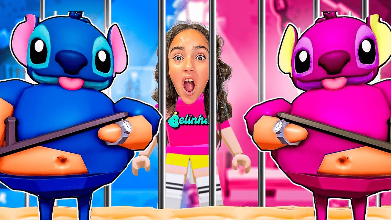 ESCAPE DO POLICIAL STITCH E ANGEL NA PRISÃO DO ROBLOX! - BELINHA GAMES