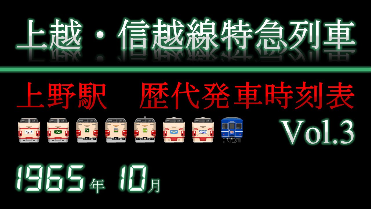 上越・信越線特急列車　上野駅発車時刻表　1965年10月1日