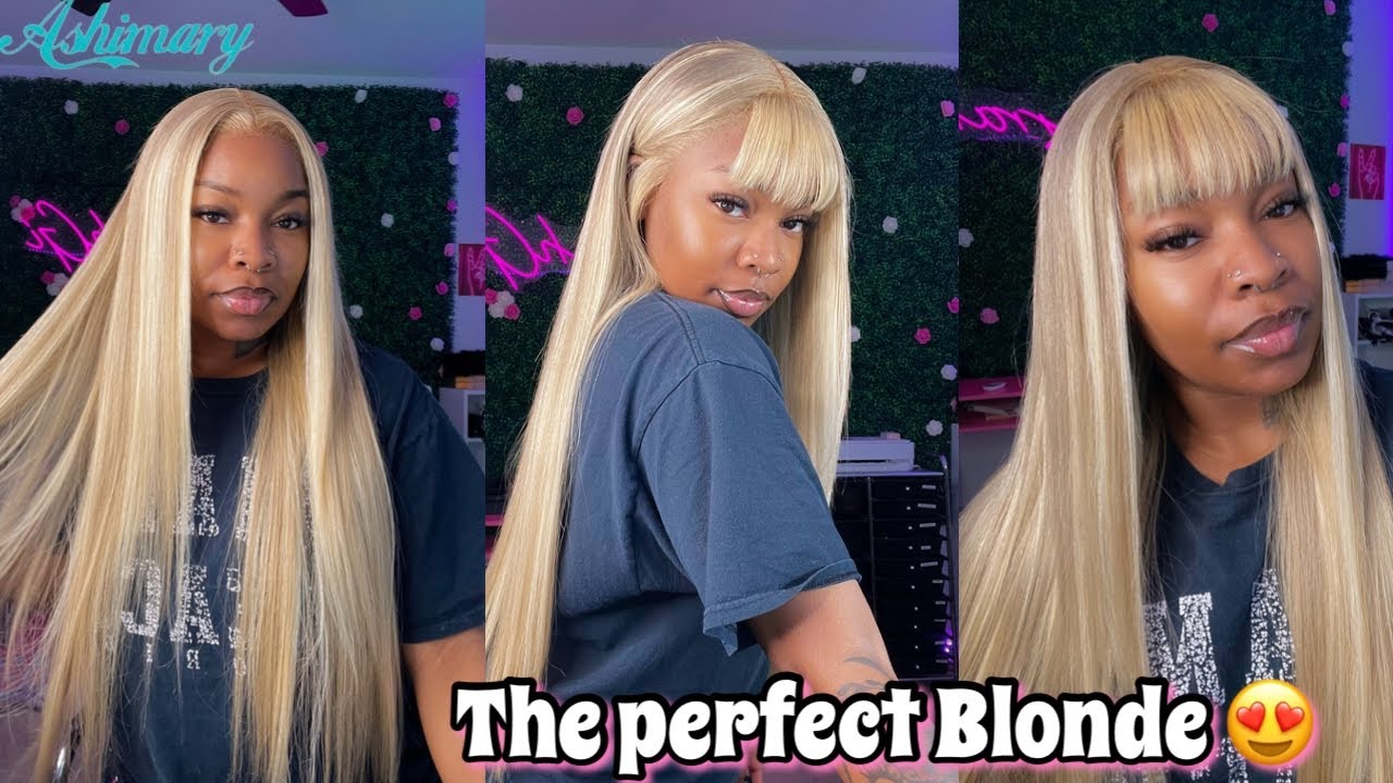 THE PERFECT 26INCH BALAYAGE BLONDE FRONTAL WIG INSTALL + CUTTING BANGS TUTORIAL FT. ASHIMARY HAIR💗