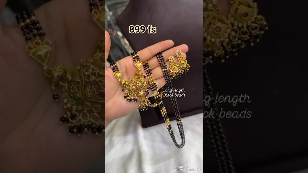 Long length Black Beads Chain with Earrings #trending #beautiful#blackbeads #nallapusalu#mangalsutra